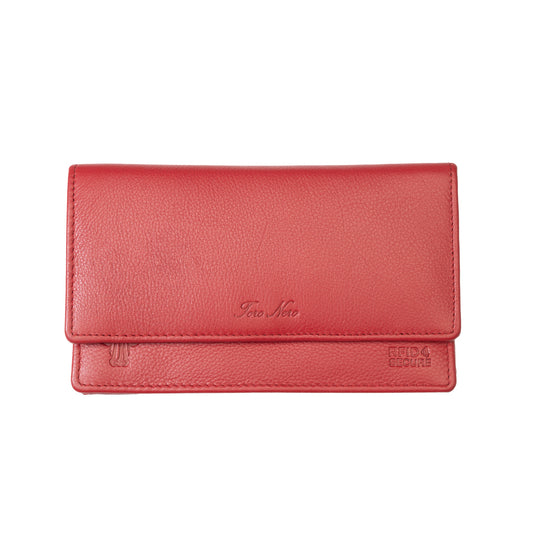 Women's wallet made of genuine leather, red Cloudy, Rfid protection