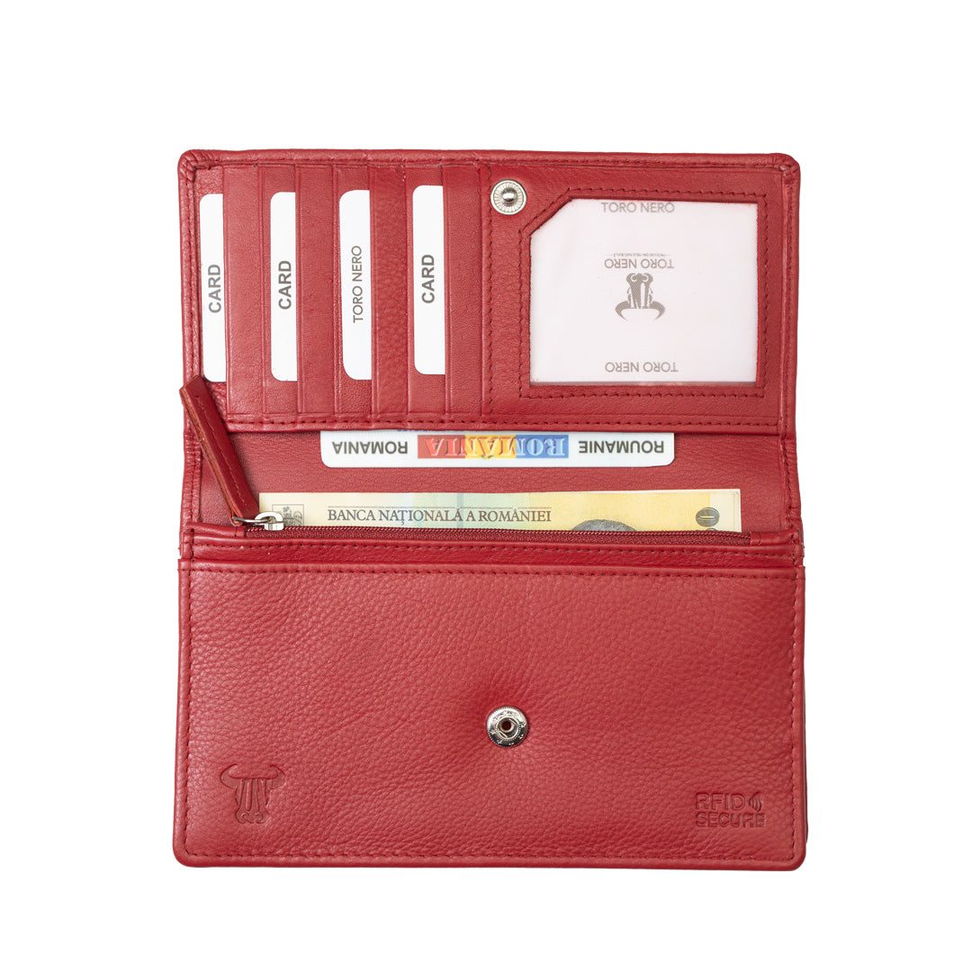 Portofel femei din piele naturala rosu Cloudy,protectie Rfid