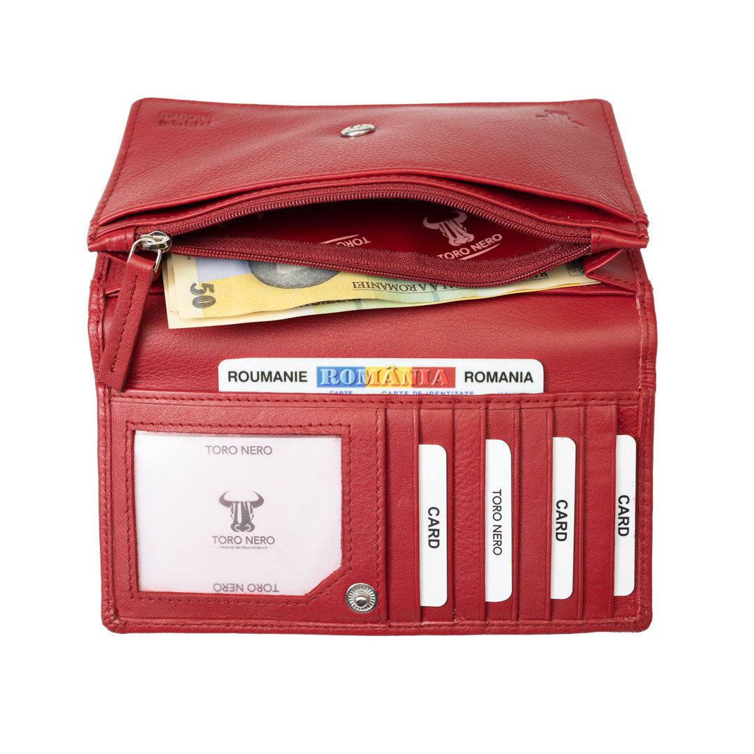 Portofel femei din piele naturala rosu Cloudy,protectie Rfid