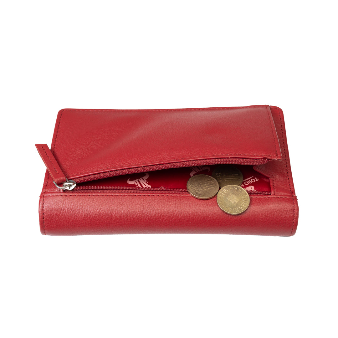 Portofel femei din piele naturala rosu Cloudy,protectie Rfid