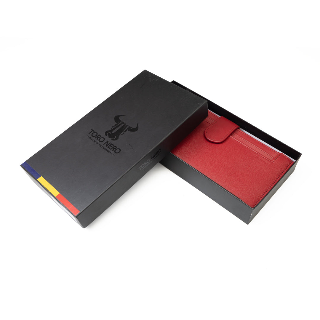 Portofel femei din piele naturala rosu Cory,protectie Rfid