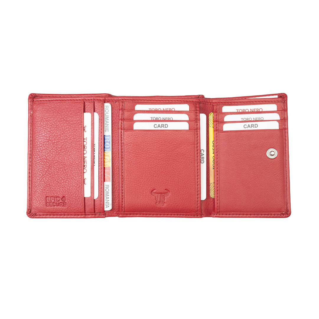 Portofel femei din piele naturala rosu Ellis,protectie RFID