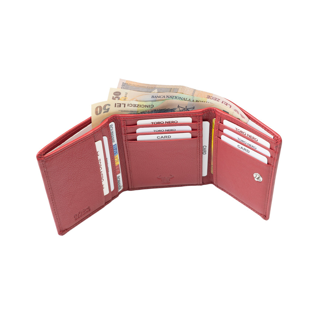 Portofel femei din piele naturala rosu Ellis,protectie RFID