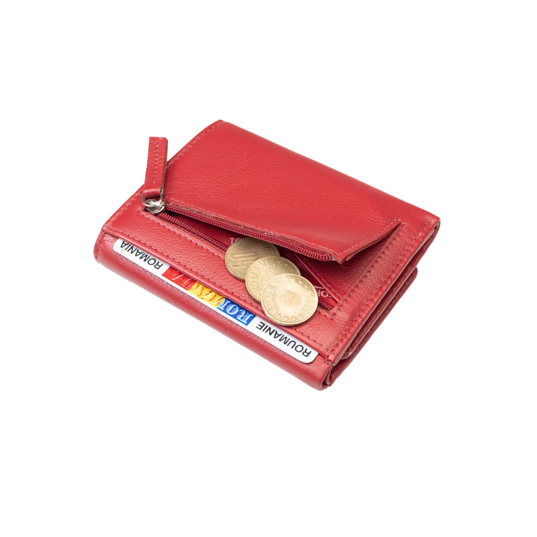 Portofel femei din piele naturala rosu Ellis,protectie RFID