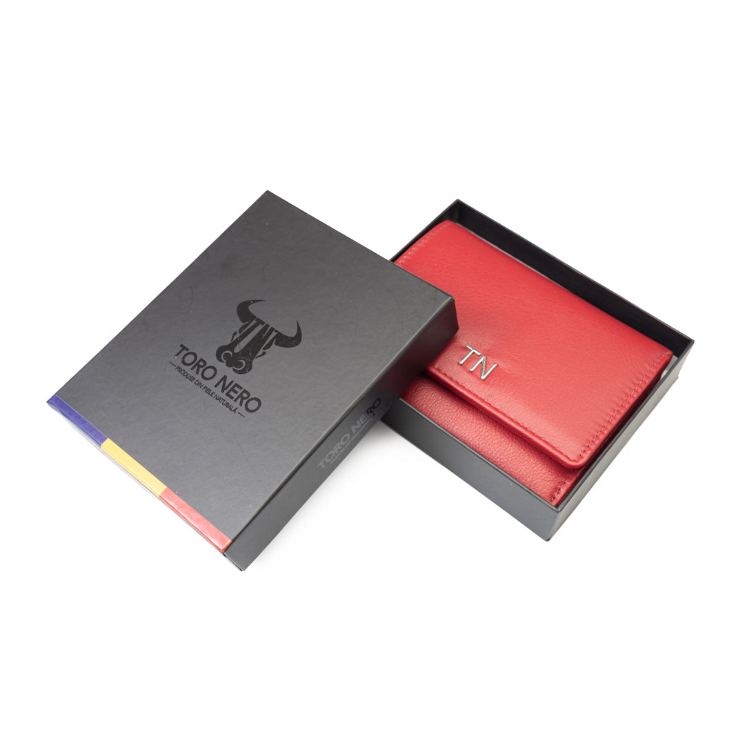 Portofel femei din piele naturala rosu Ellis,protectie RFID