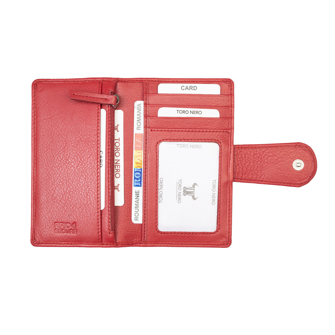 Portofel femei din piele naturala rosu Mia,protectie RFID
