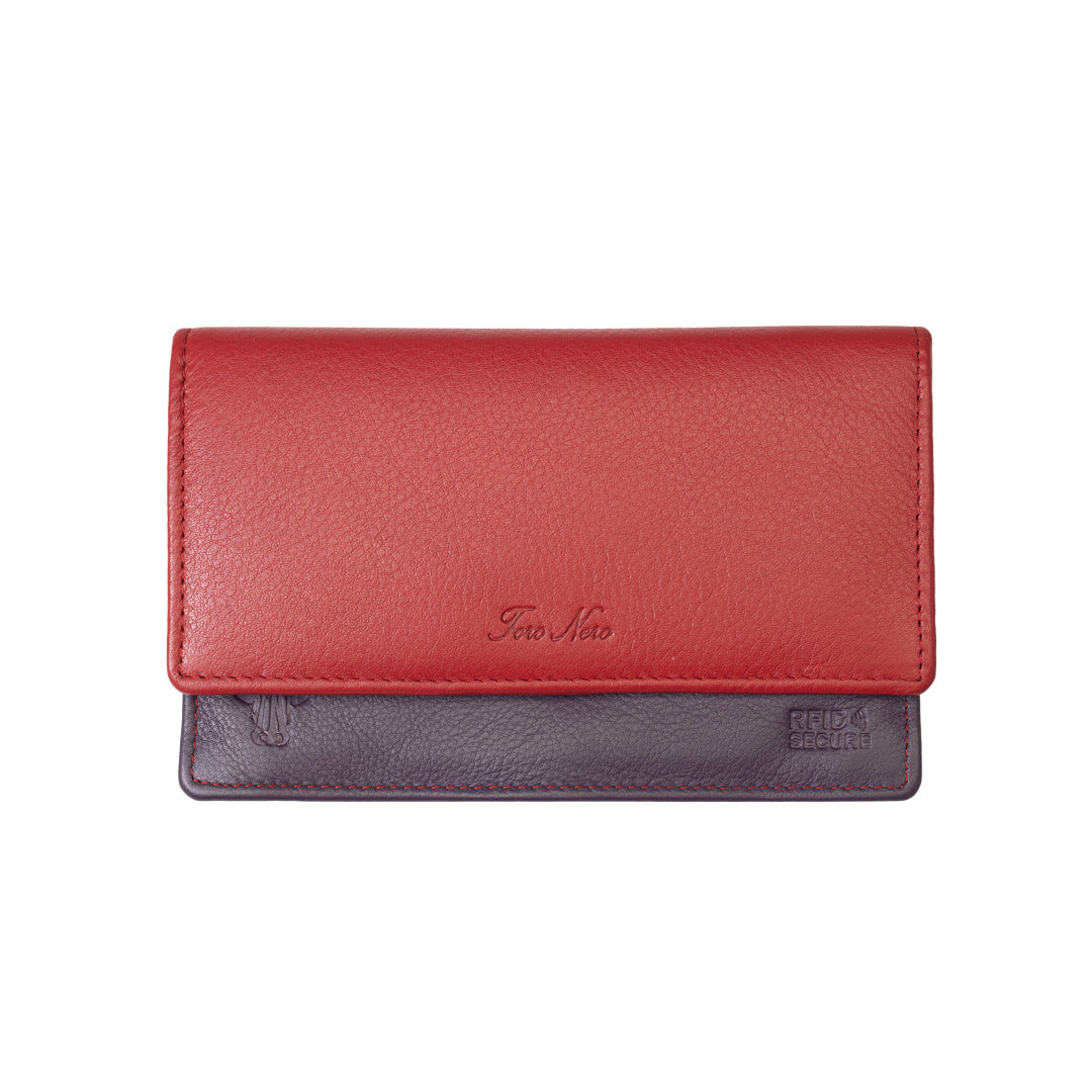 Portofel femei din piele naturala rosu-mov Cloudy,protectie Rfid