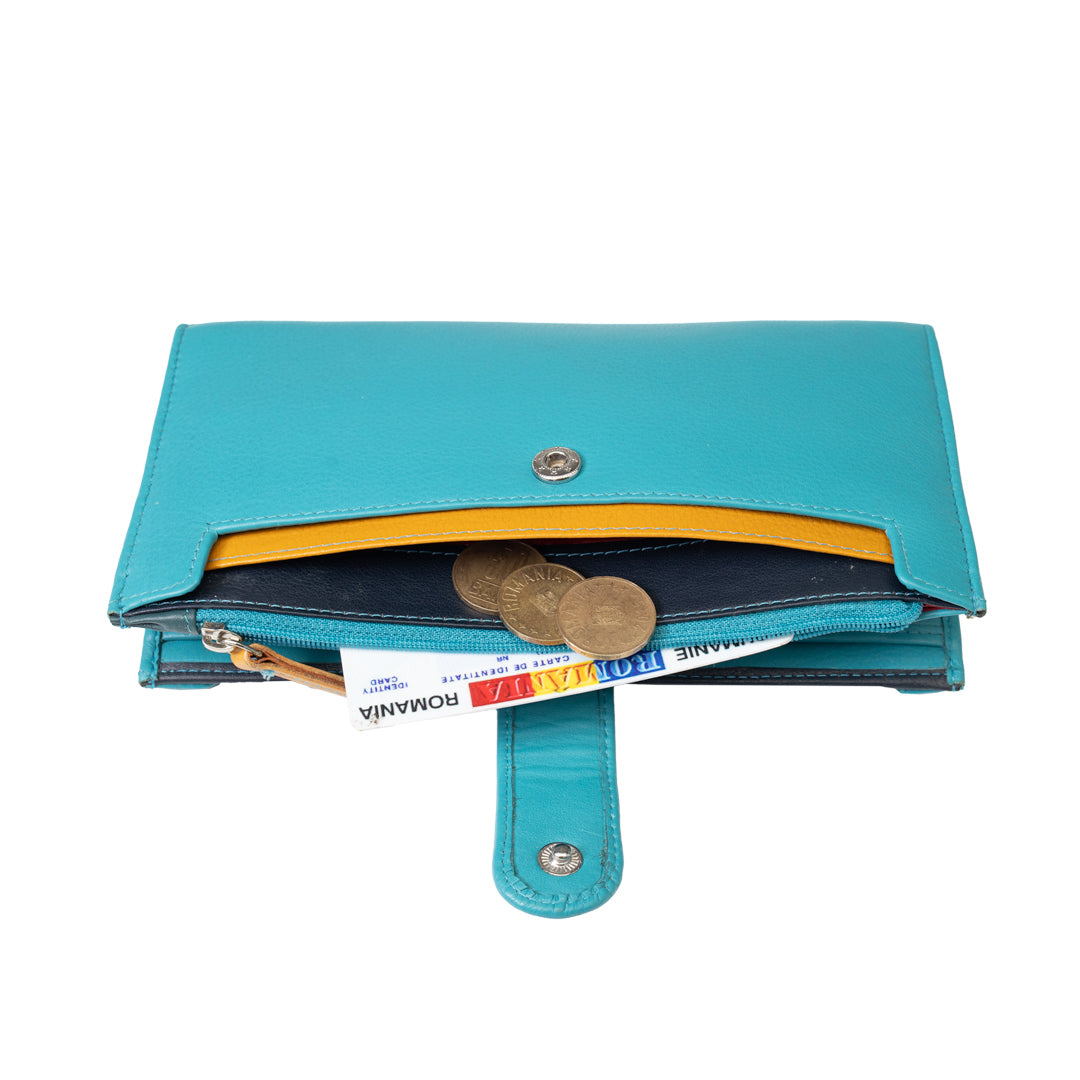 Portofel femei din piele naturala turcoaz Cory,protectie Rfid