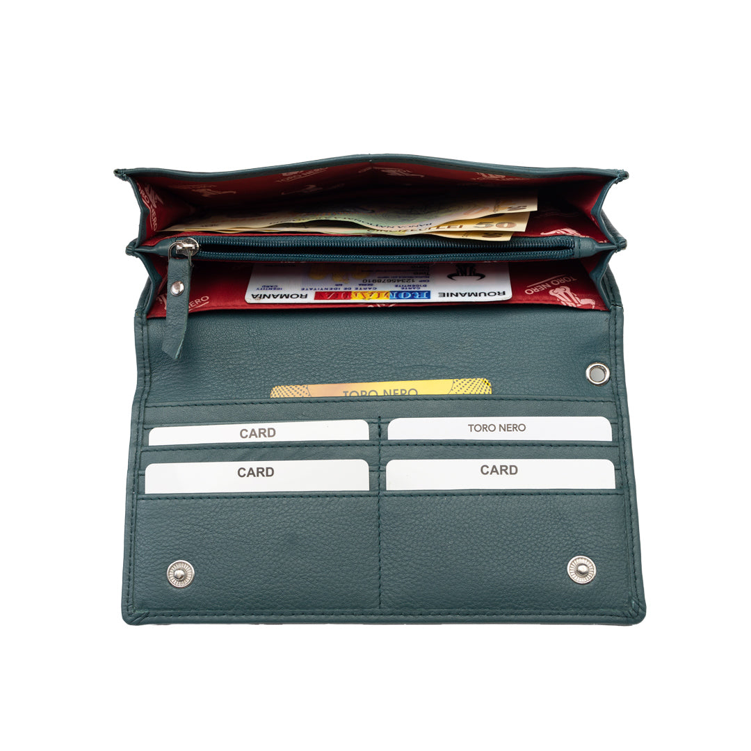 Portofel femei din piele naturala verde Chiara,protectie Rfid