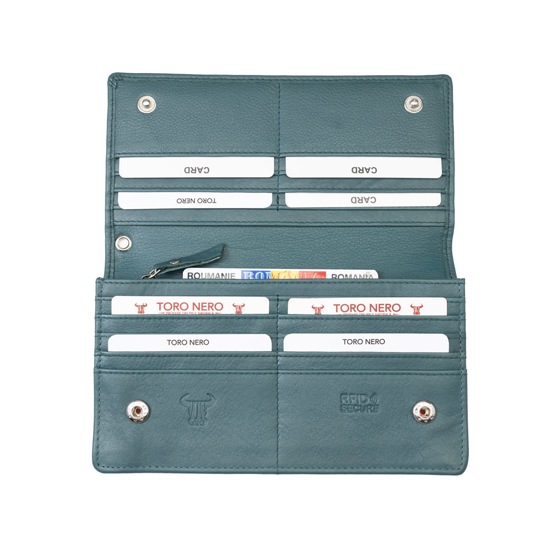 Portofel femei din piele naturala verde Chiara,protectie Rfid