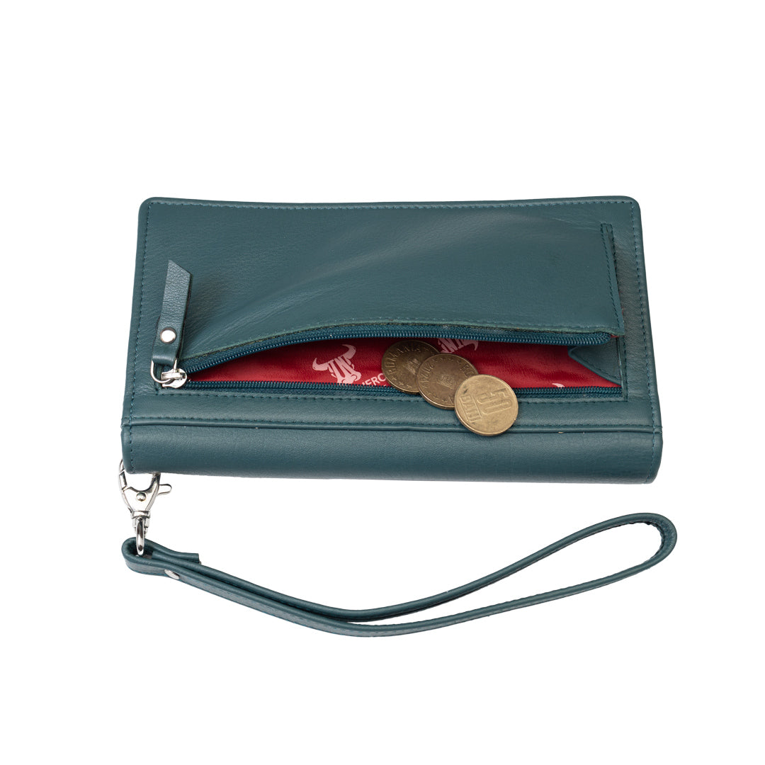 Portofel femei din piele naturala verde Chiara,protectie Rfid