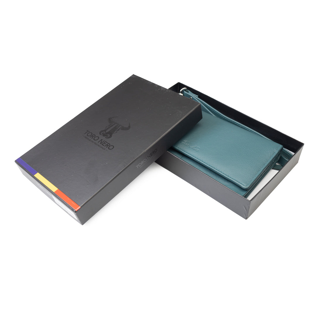 Portofel femei din piele naturala verde Chiara,protectie Rfid