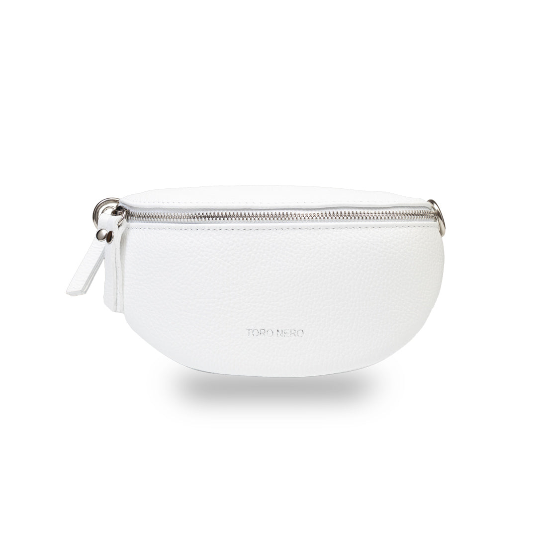 Borsetă damă din piele naturala alb Waist Glam