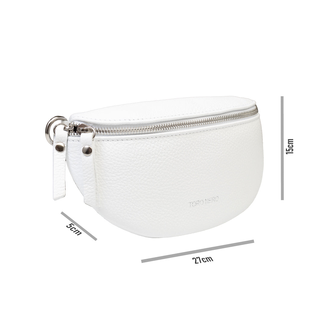Borsetă damă din piele naturala alb Waist Glam