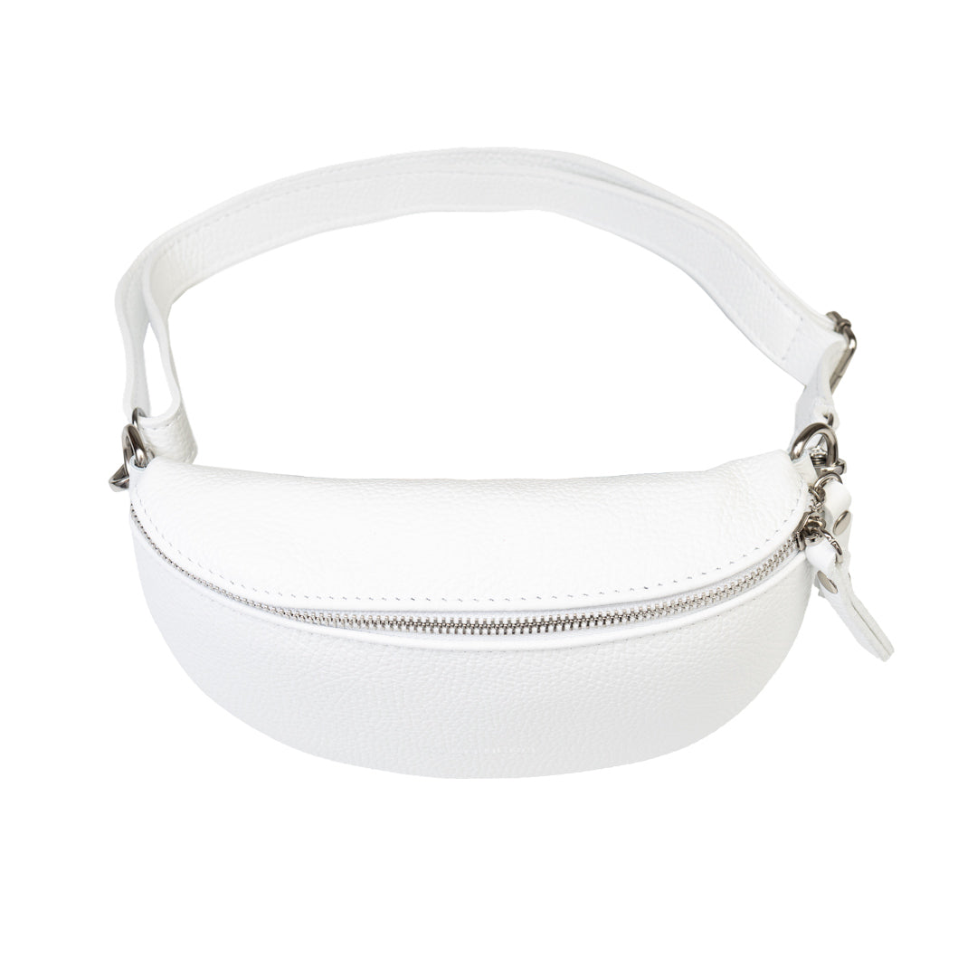 Borsetă damă din piele naturala alb Waist Glam