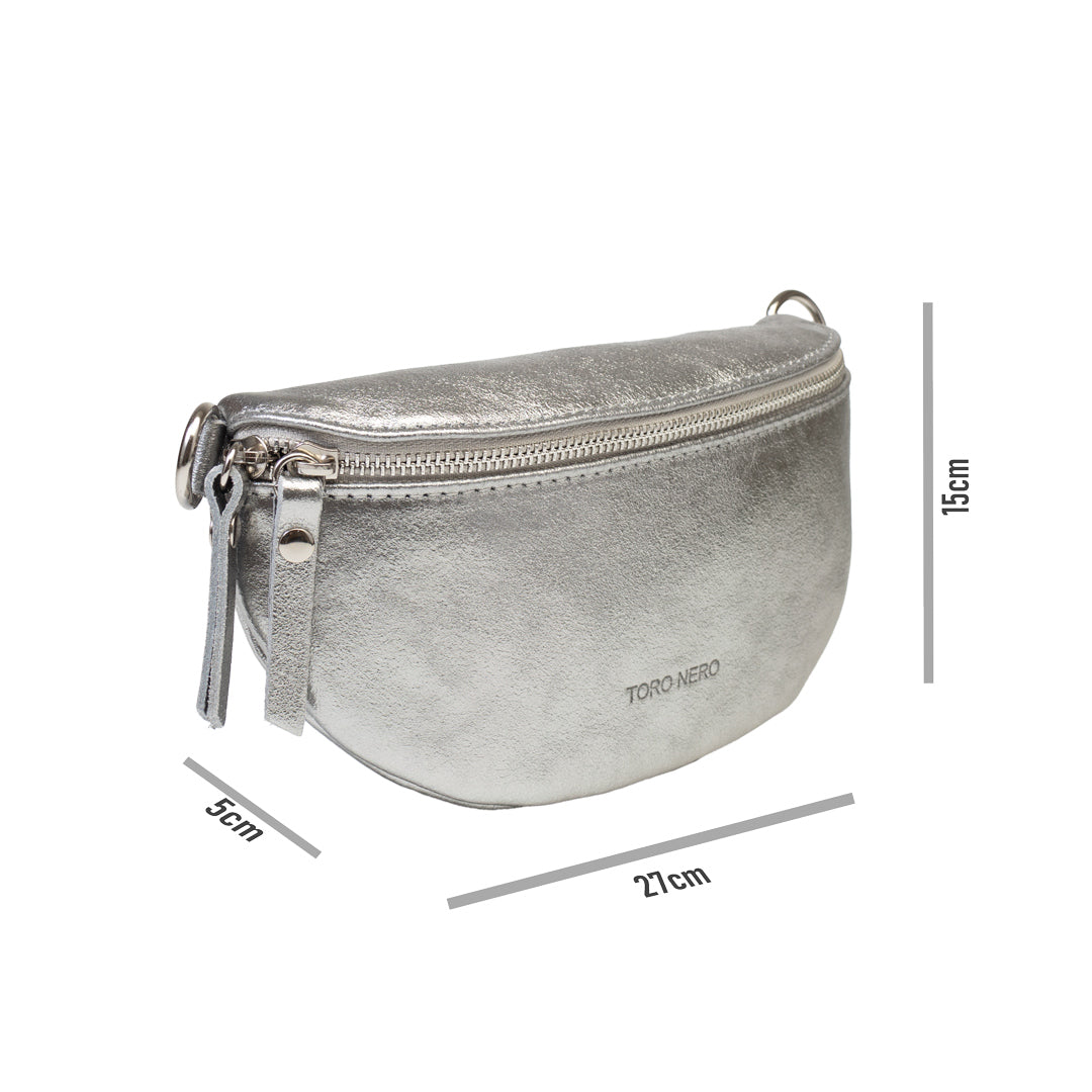 Borsetă damă din piele naturala argintiu Waist Glam