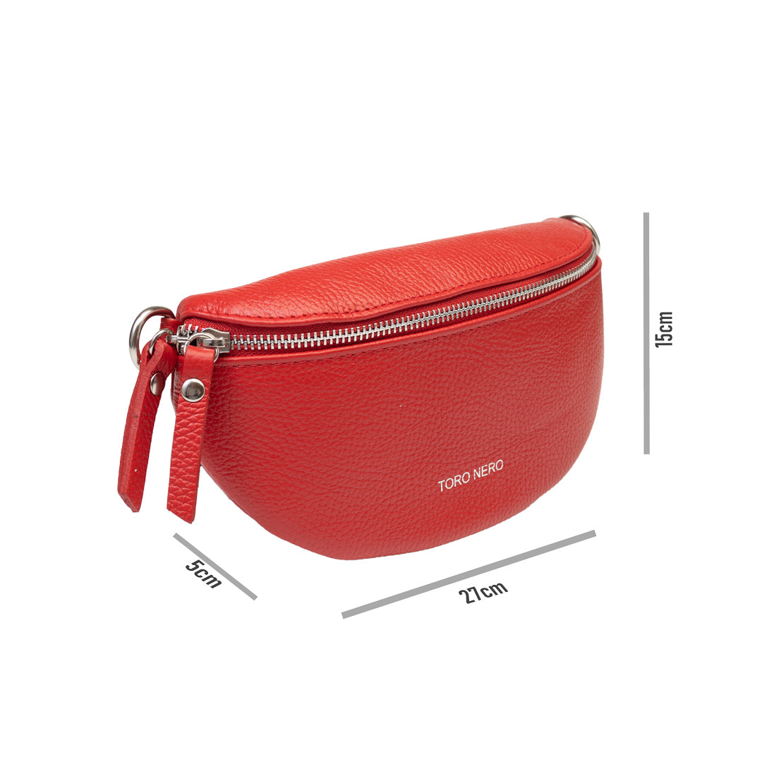 Borsetă damă din piele naturala rosu Waist Glam
