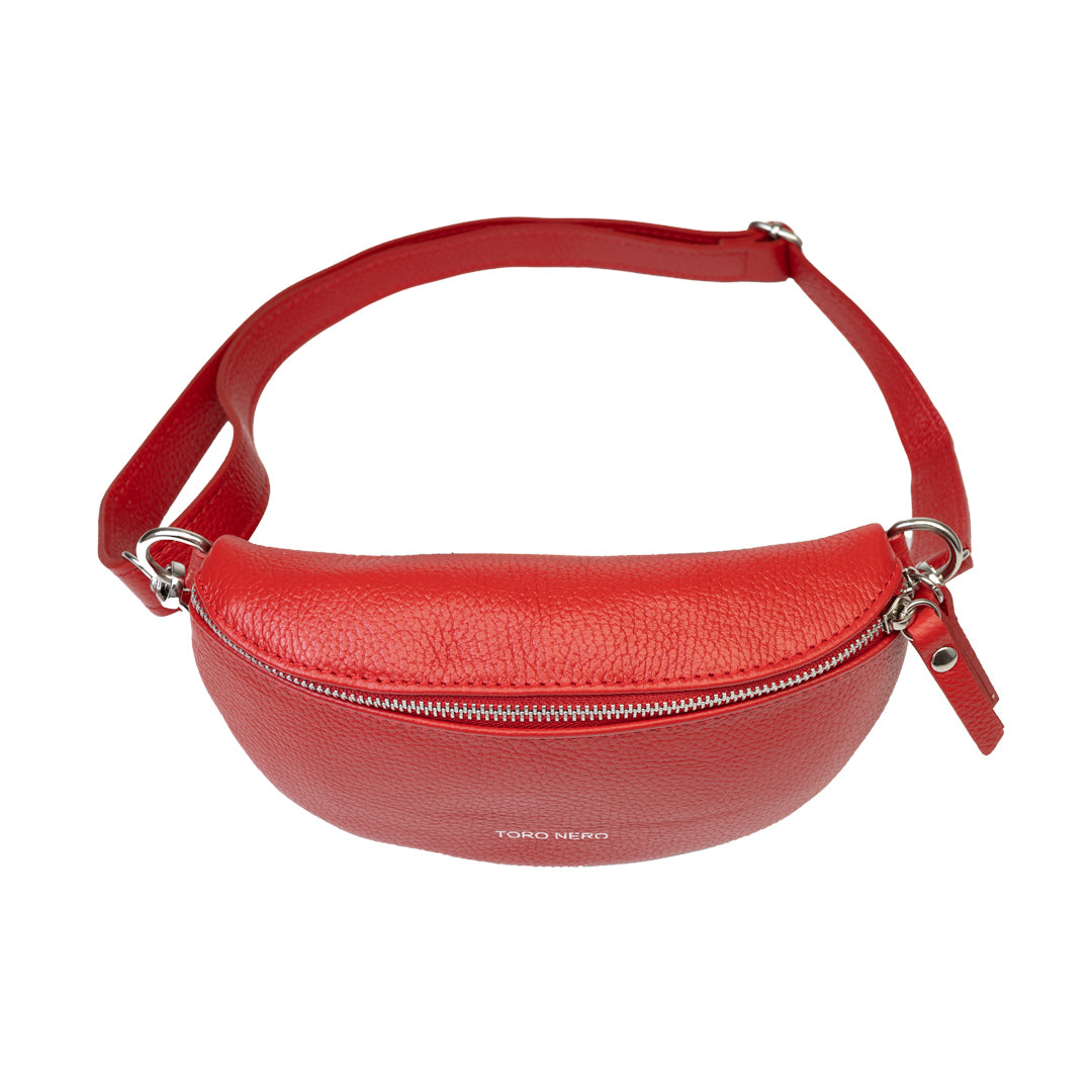 Borsetă damă din piele naturala rosu Waist Glam