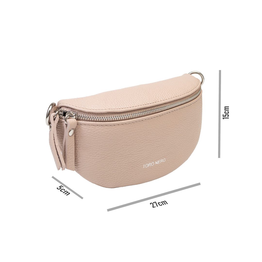Borsetă damă din piele naturala roz pal Waist Glam