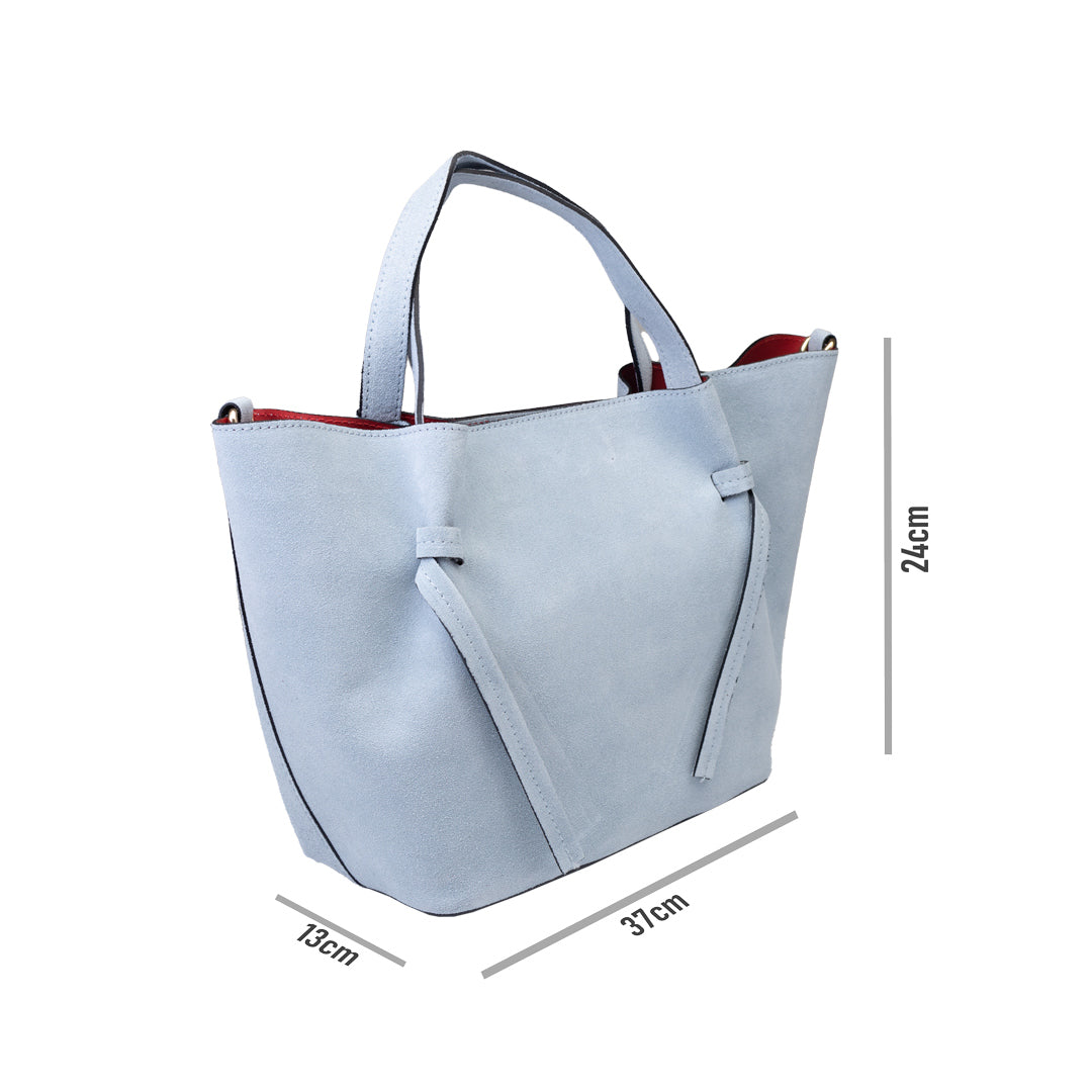 Geanta dama din piele intoarsa naturala albastru deschis Loretta