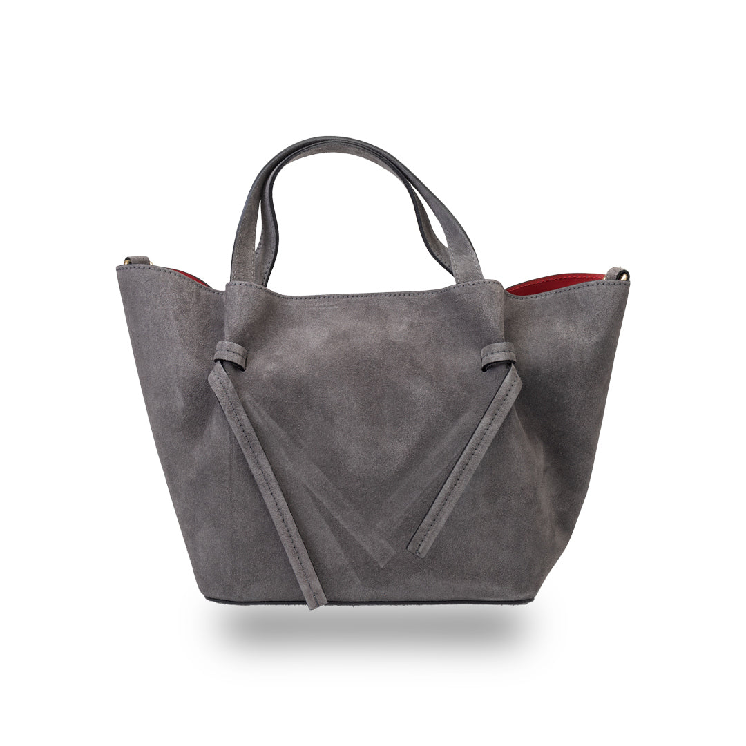 Geanta dama din piele intoarsa naturala gri Loretta