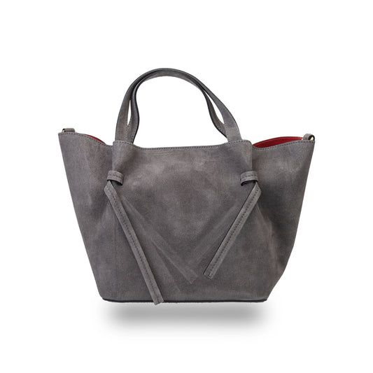 Geanta dama din piele intoarsa naturala gri Loretta