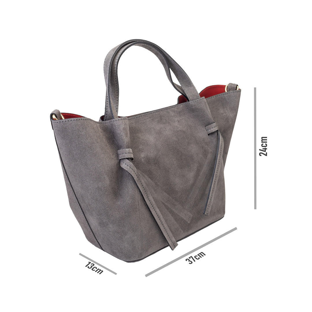 Geanta dama din piele intoarsa naturala gri Loretta