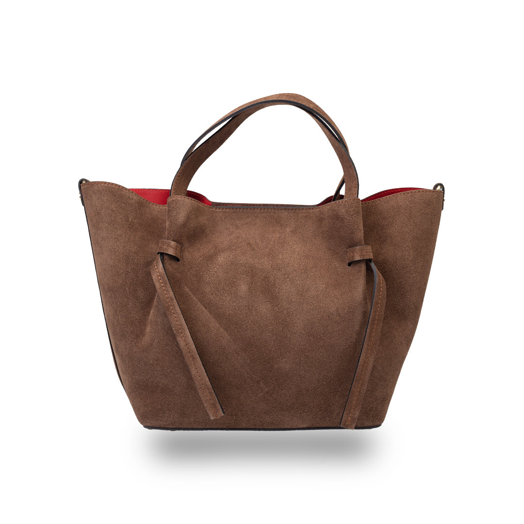 Geanta dama din piele intoarsa naturala maro Loretta