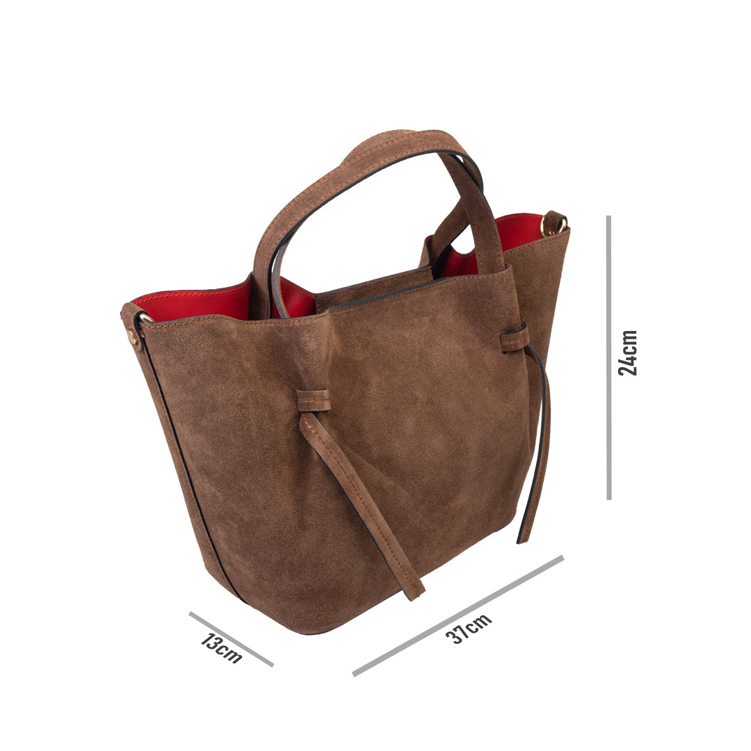 Geanta dama din piele intoarsa naturala maro Loretta