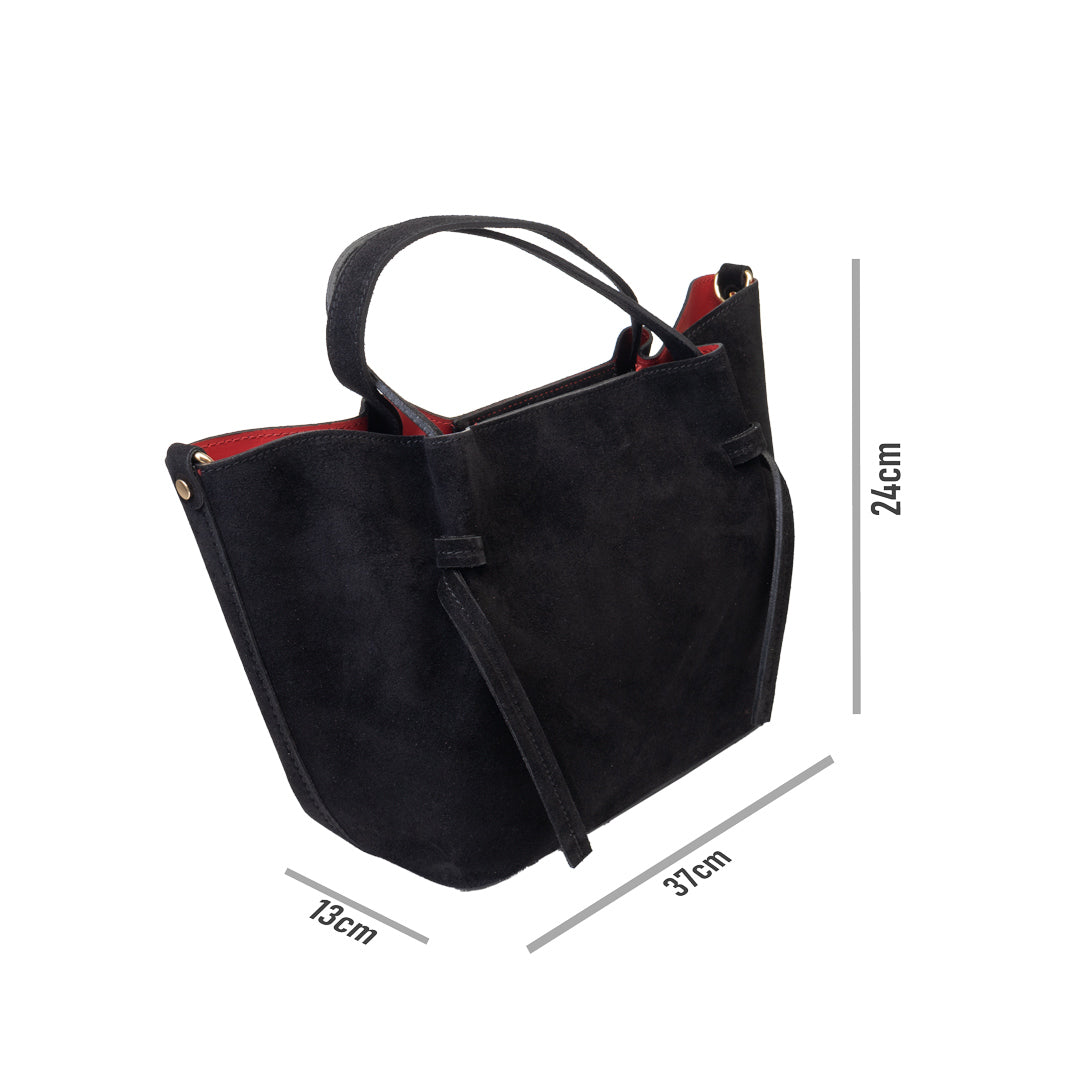 Geanta dama din piele intoarsa naturala negru Loretta