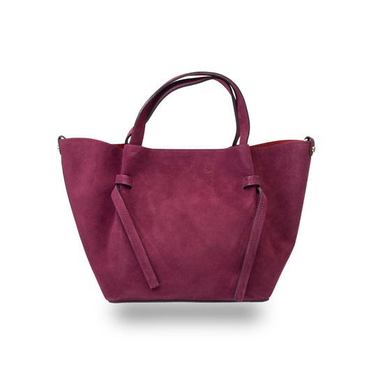 Geanta dama din piele intoarsa naturala pruna Loretta