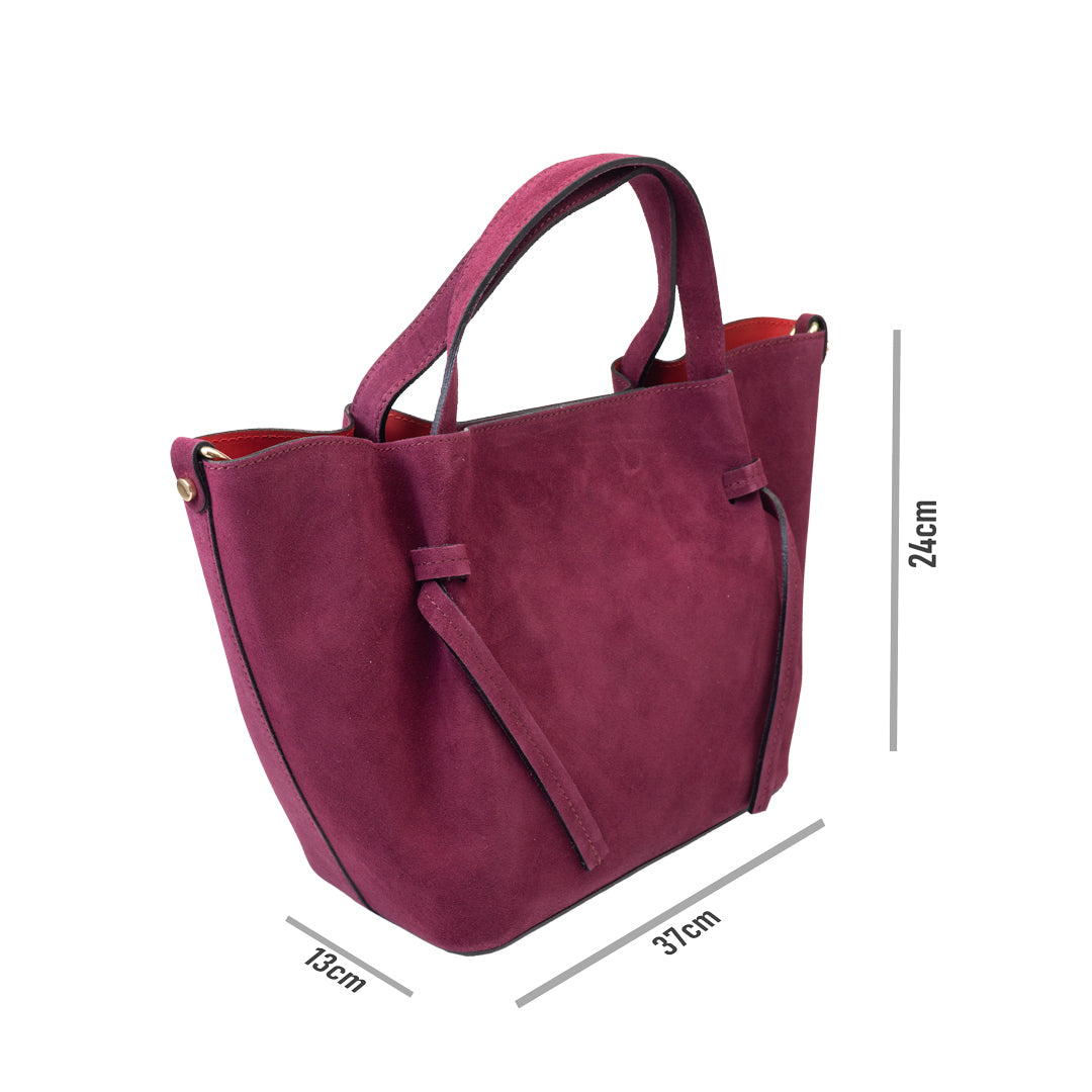 Geanta dama din piele intoarsa naturala pruna Loretta