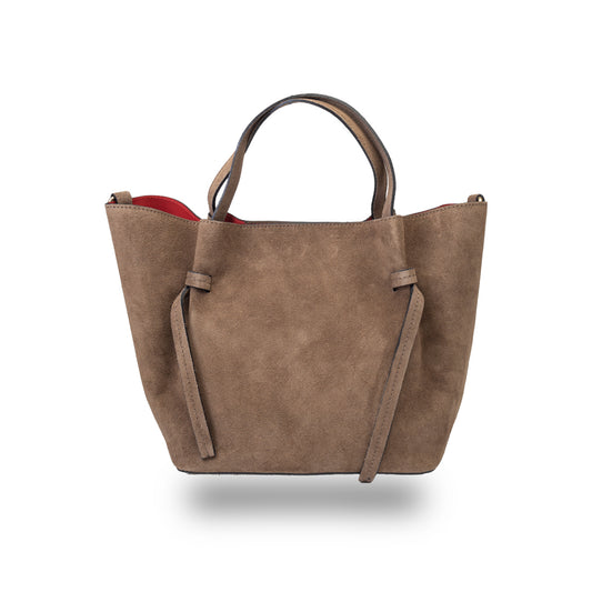 Geanta dama din piele intoarsa naturala taupe scuro Loretta