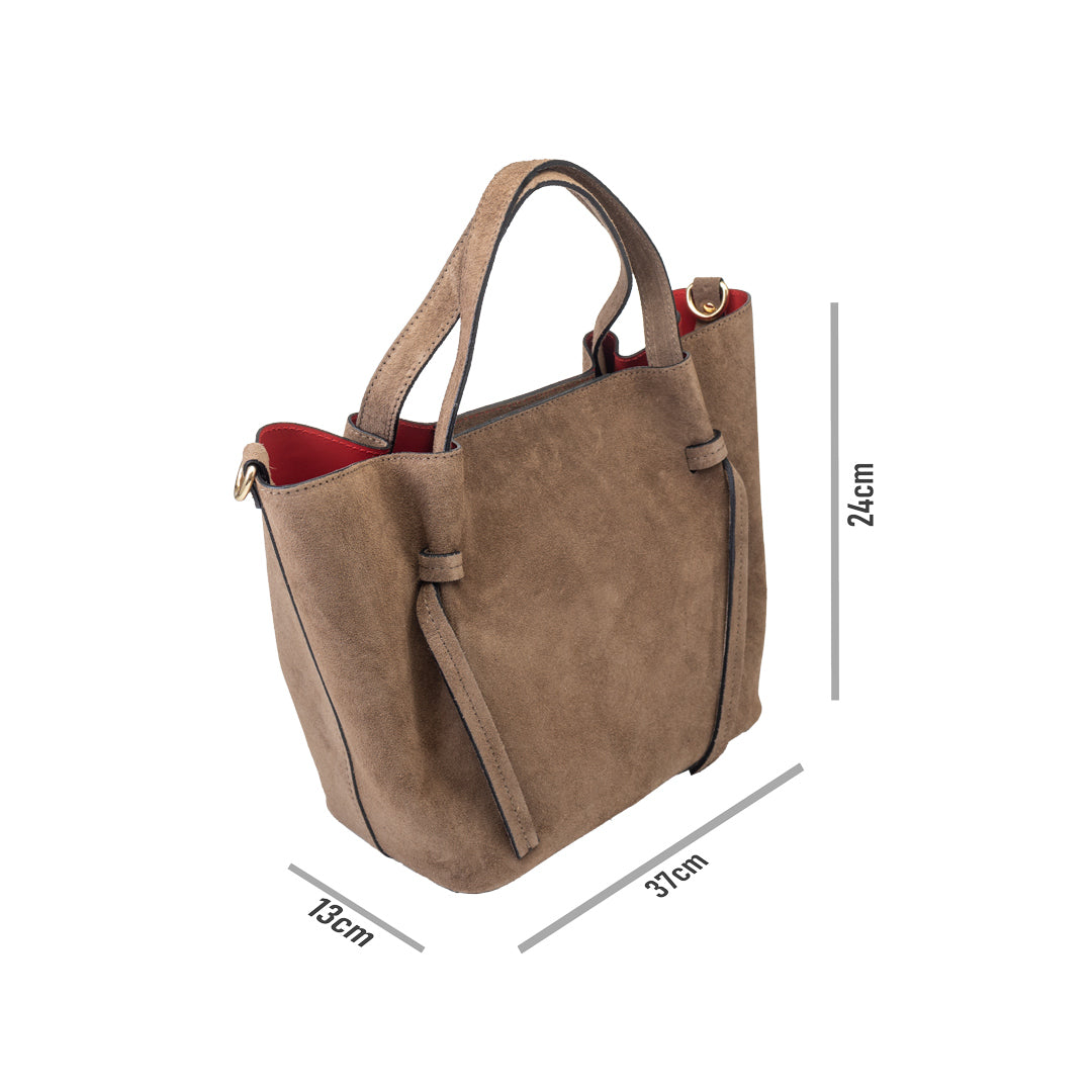 Geanta dama din piele intoarsa naturala taupe scuro Loretta