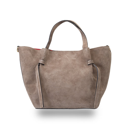 Geanta dama din piele intoarsa naturala taupe chiaro Loretta