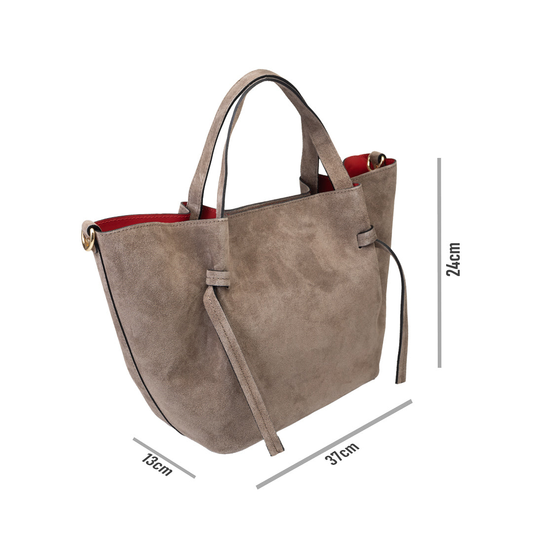 Geanta dama din piele intoarsa naturala taupe chiaro Loretta