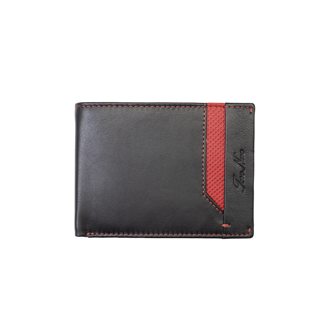 Portofel barbati din piele naturala negru-rosu Vox,protectie RFID