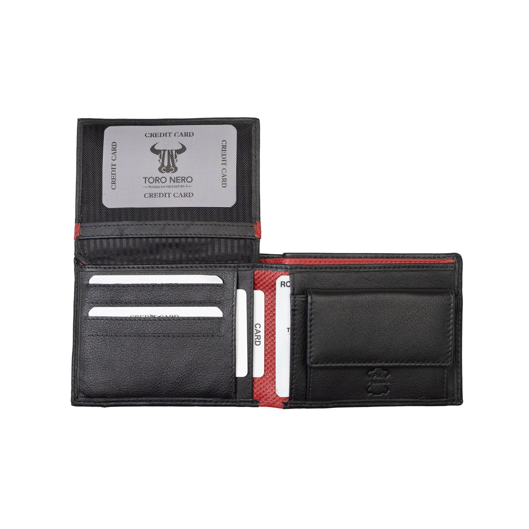 Portofel barbati din piele naturala negru-rosu Vox,protectie RFID