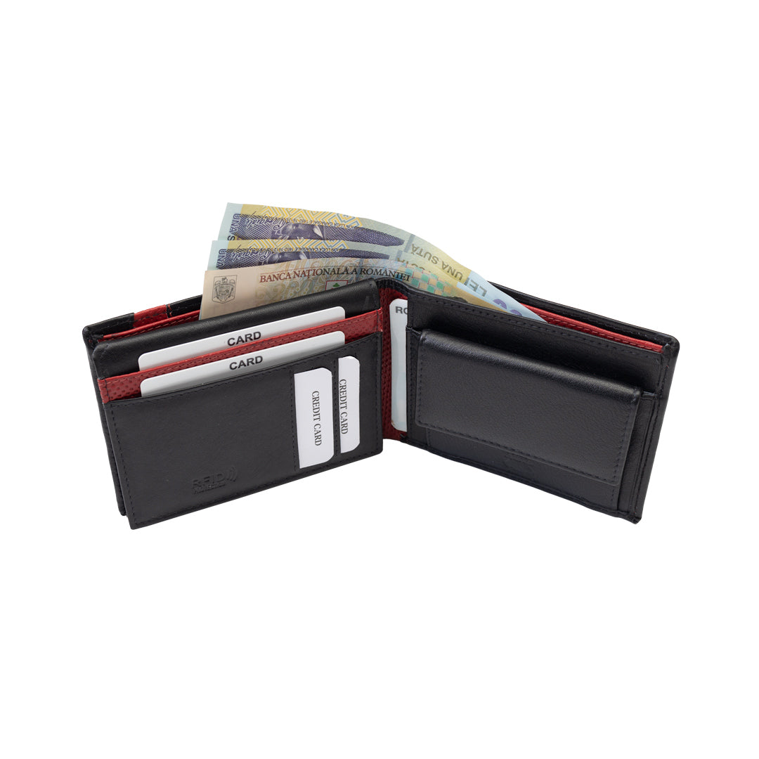 Portofel barbati din piele naturala negru-rosu Vox,protectie RFID