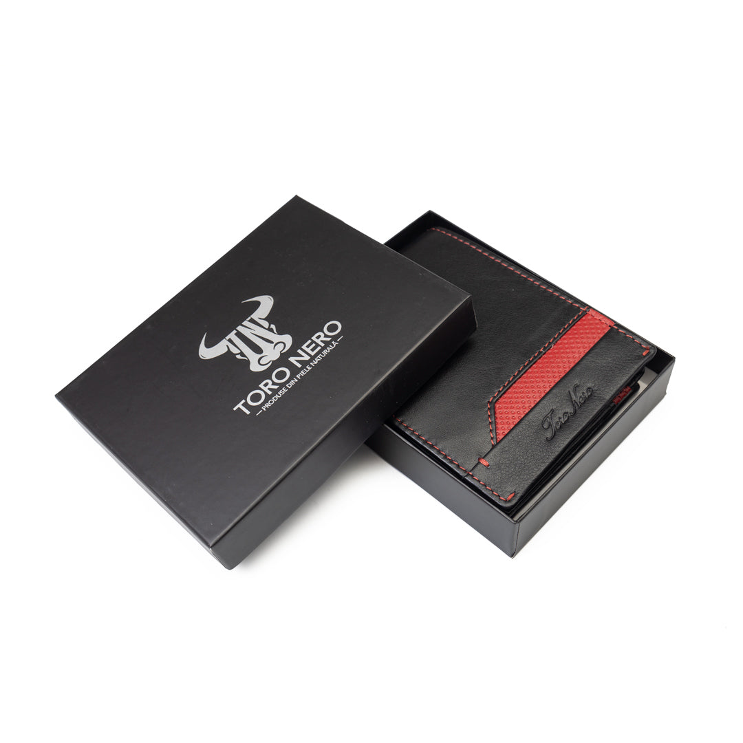 Portofel barbati din piele naturala negru-rosu Vox,protectie RFID
