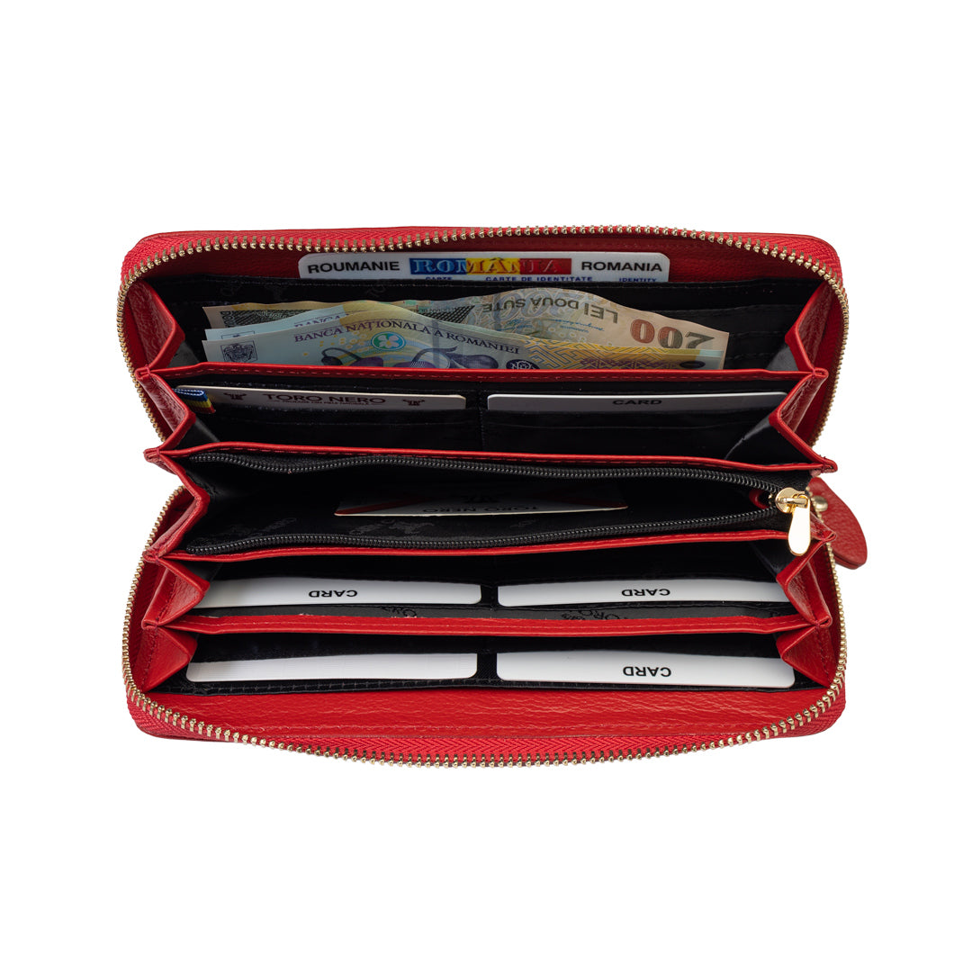 Portofel femei din piele naturala rosu-detail Arya