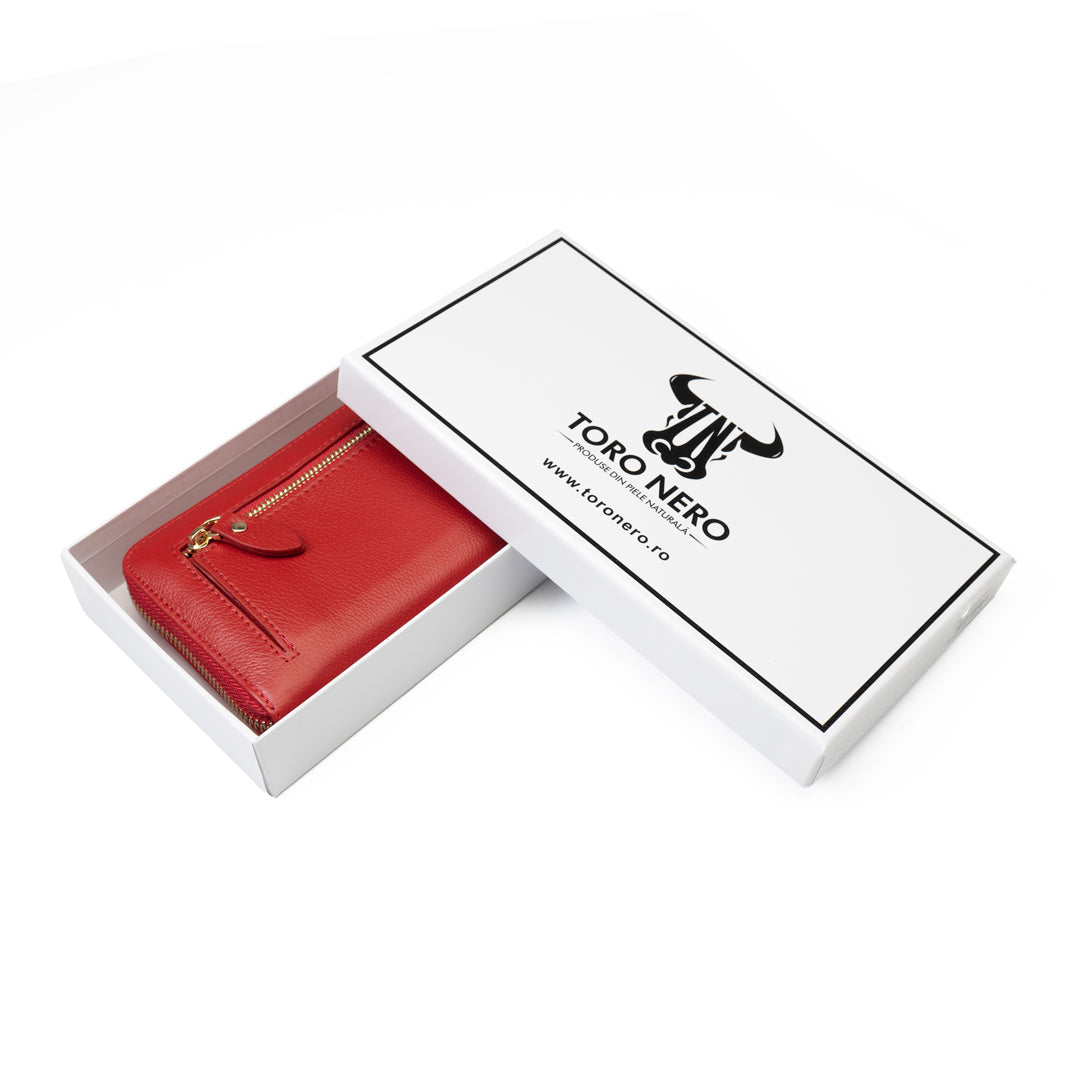 Portofel femei din piele naturala rosu-detail Arya