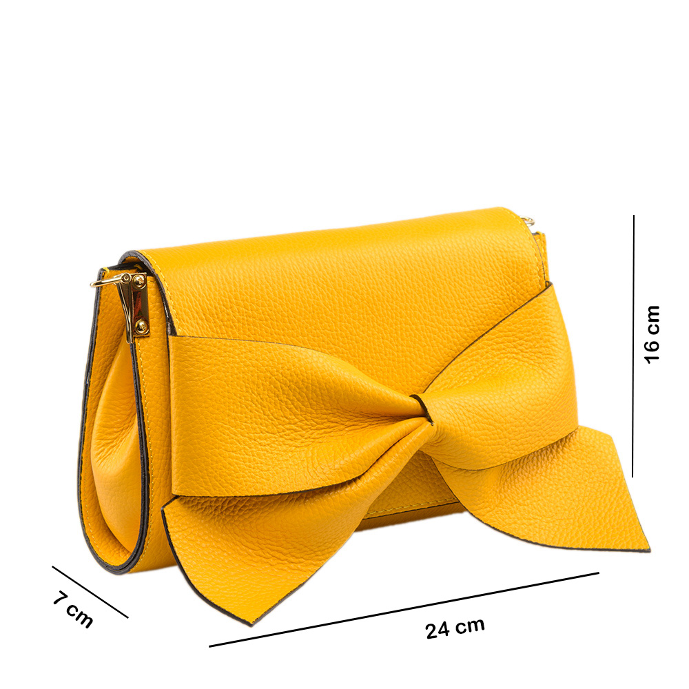 Geantă damă din piele naturala galben Bow Flower - imagine 7