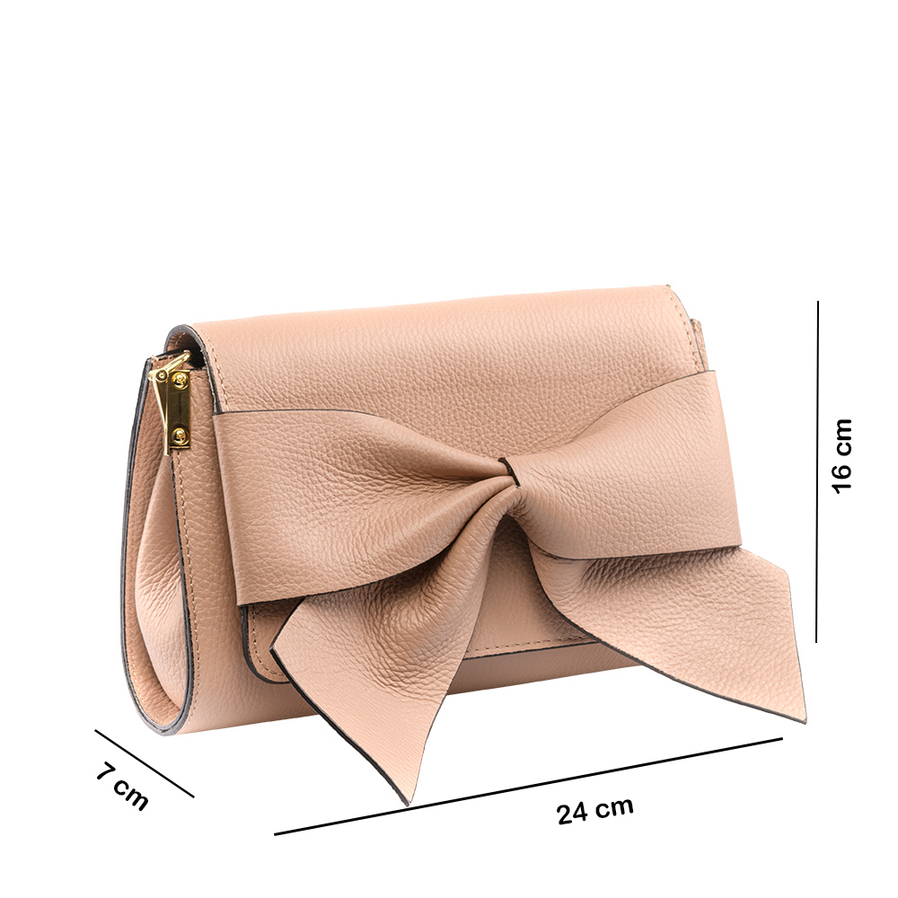 Geantă damă din piele naturala roz pal Bow Flower - imagine 7