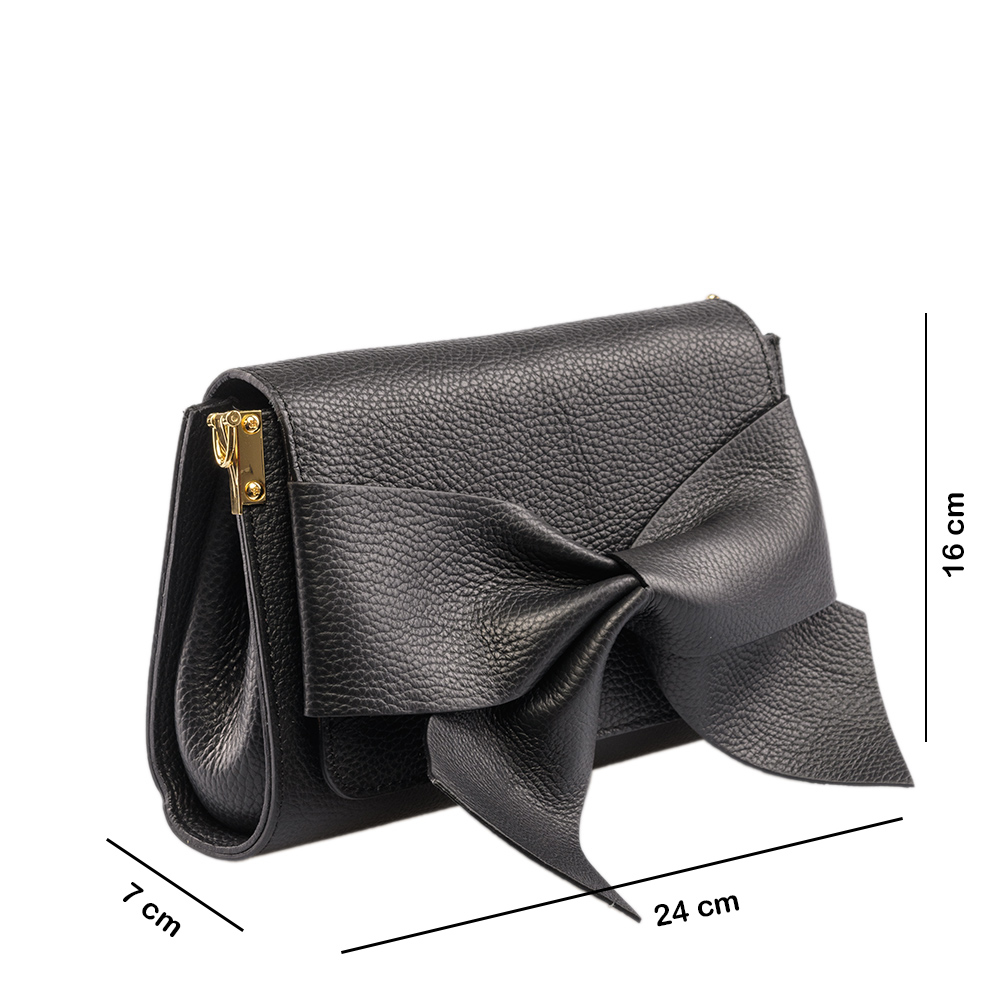 Geantă damă din piele naturala neagra Bow Flower - imagine 7