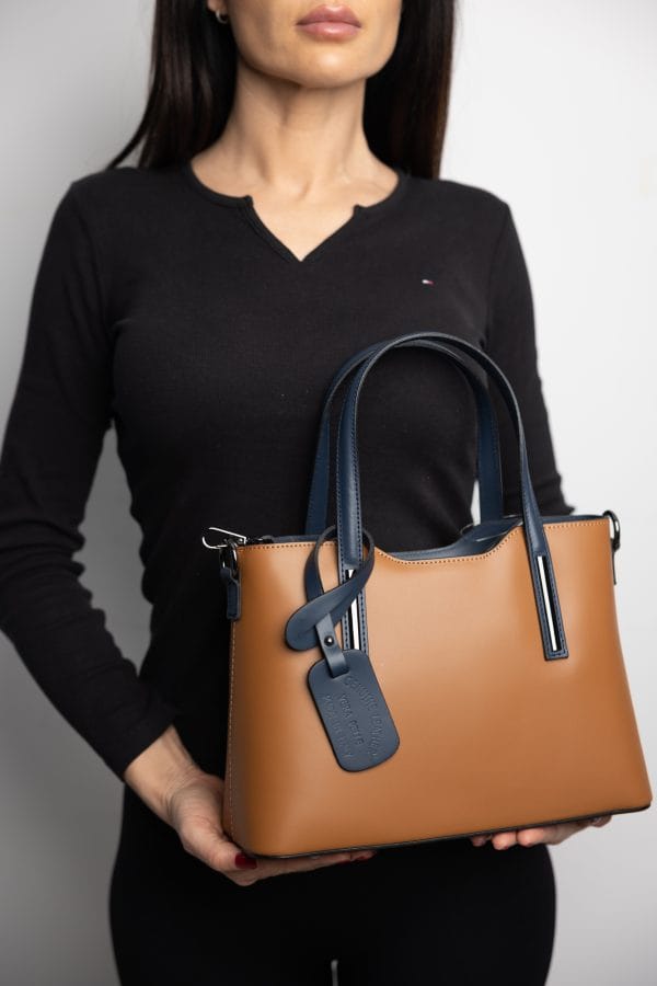 Geantă damă din piele naturala maro deschis Design Lover medium - imagine 7