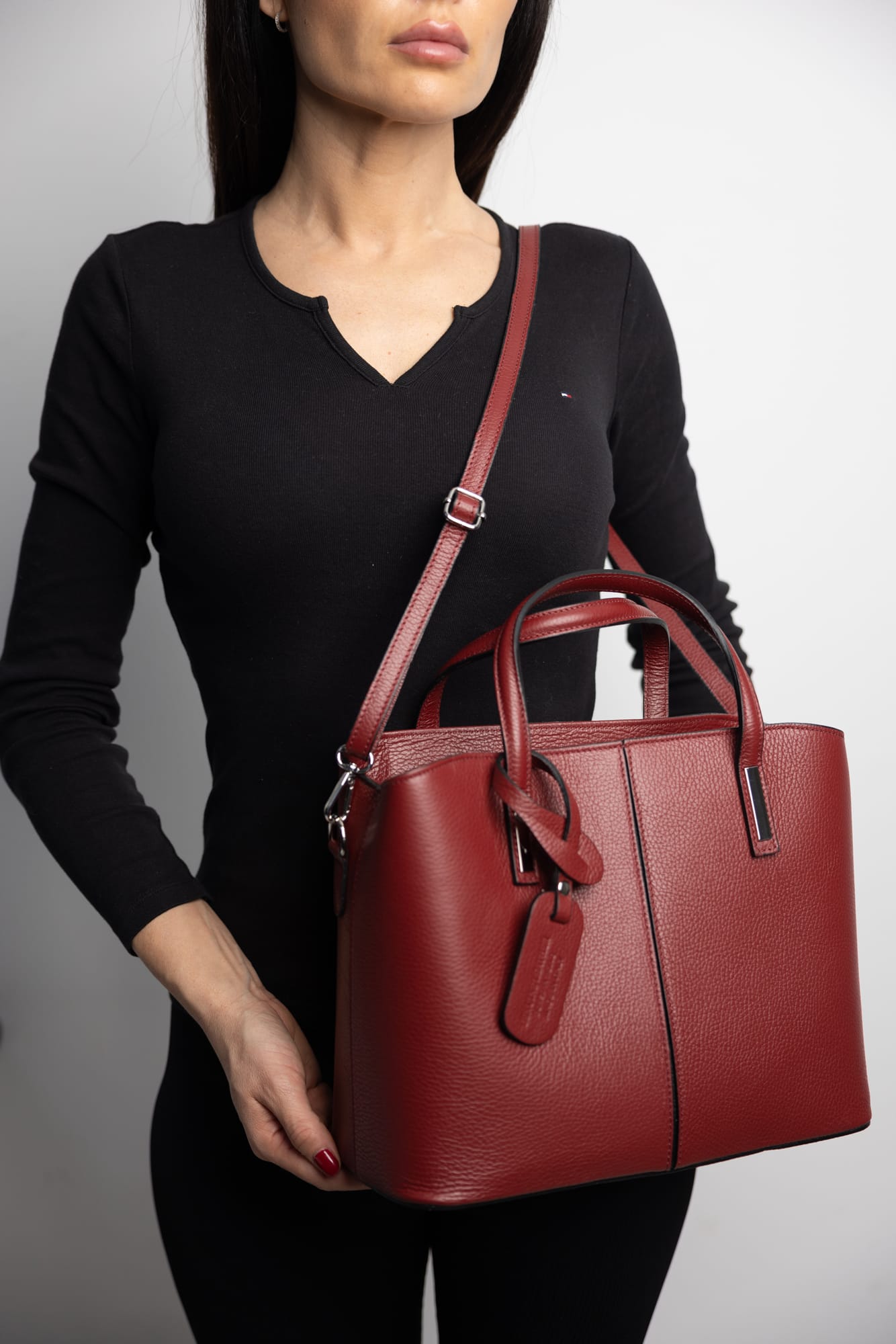 Geantă damă din piele naturala bordo Mara - imagine 7