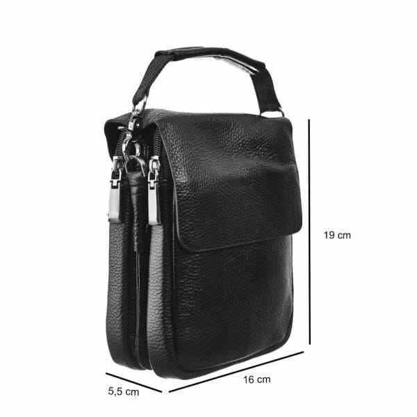 Geanta barbati din piele naturala neagra Aidin - imagine 3