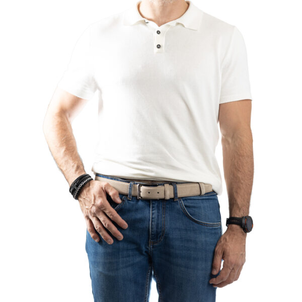 Curea barbati din piele naturala bej Simple line - imagine 5