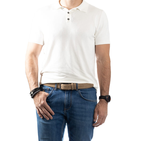Curea barbati din piele naturala bej inchis Simple line - imagine 5
